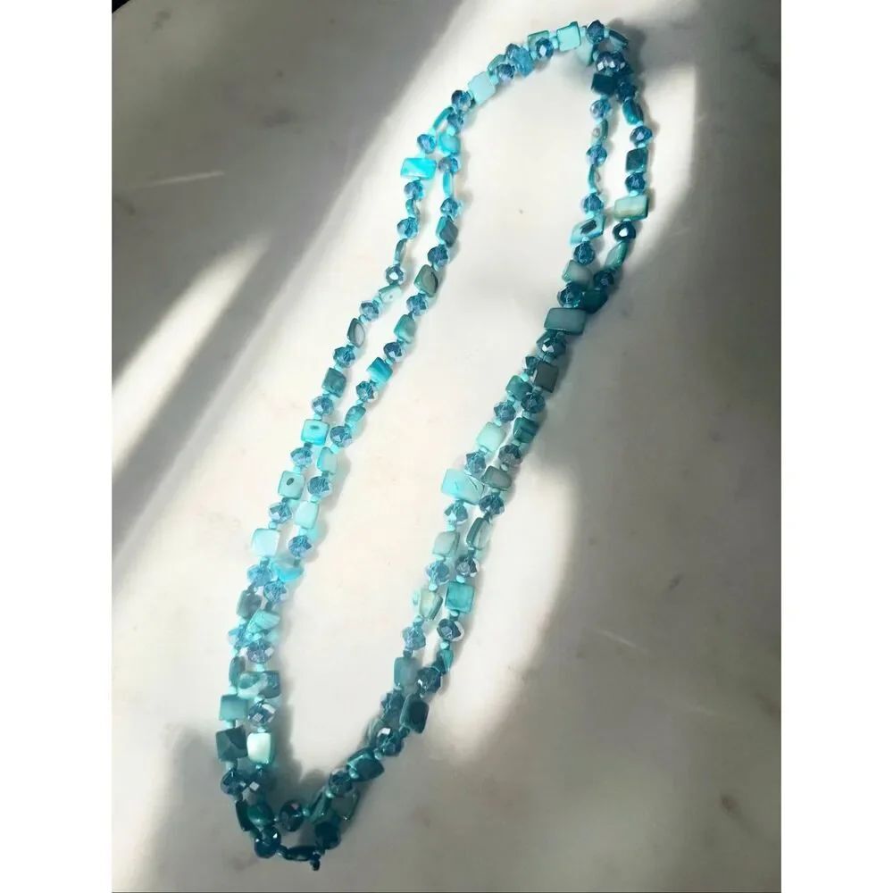 Bright blue color seashell long layer beach time necklace